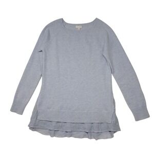 Garnet Hill Shirttail 100% Cashmere Sweater Women's Small Blue Lace Romantic